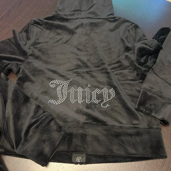 NWT Juicy Couture Velour black Track Suit sweatsuit women’s small hoodie - Picture 2 of 4